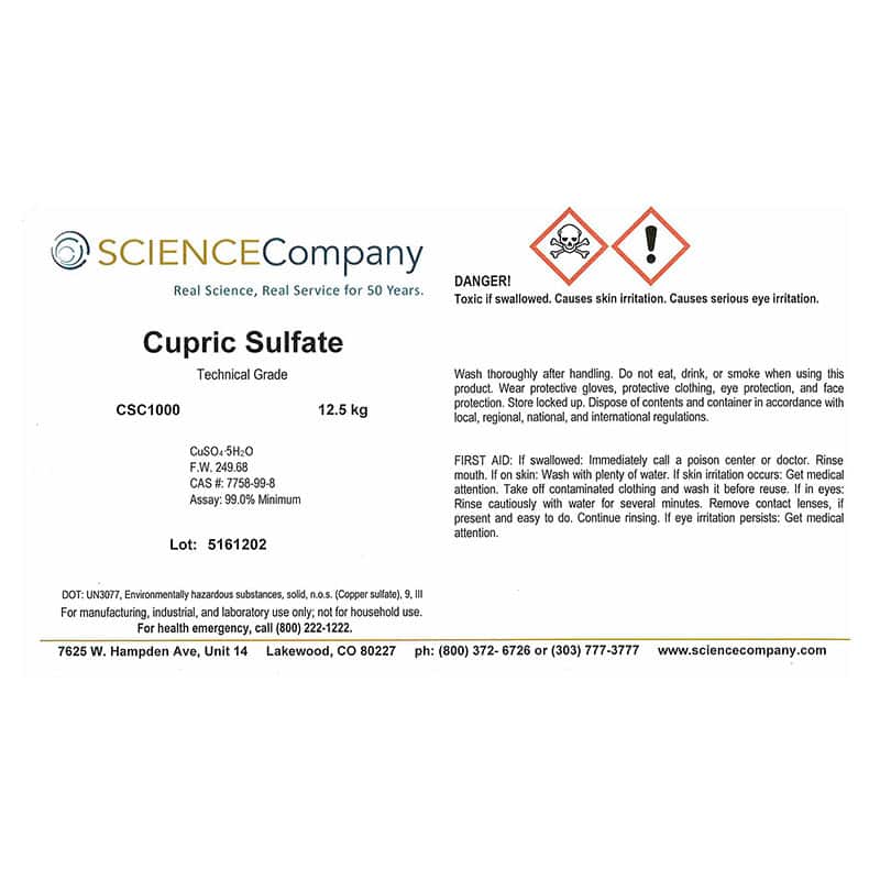 Technical Grade Cupric Sulfate AKA Copper Sulfate, Crystal, 25lb for