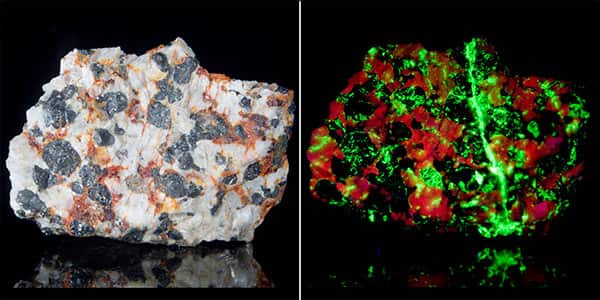 Rock sample under natural light and Short Wave