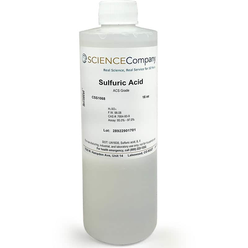 Reagent Grade Sulfuric Acid H2SO4, Concentrated, 500mL for sale. Buy