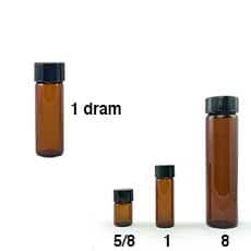 Amber Colored Glass Vial, 1 dram