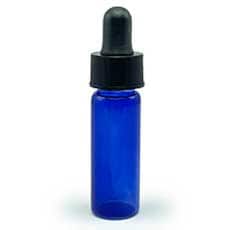 Blue colored glass dropper vial, 1/8 oz.