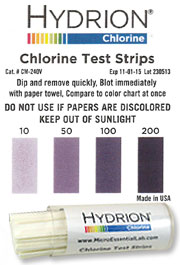 Chlorine Test Strips, 0-200 ppm Range, Vial 200 Strips