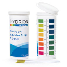 Hydrion Plastic pH Strips, 0-14. Pk/100