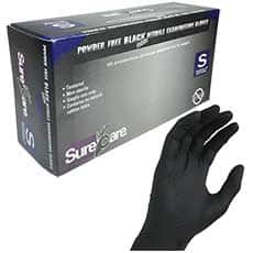 Powder-Free Black Nitrile Gloves, Small, Box/100