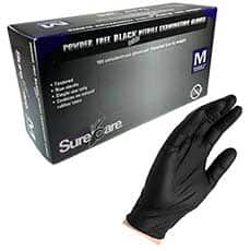 Powder-Free Black Nitrile Gloves, Medium, Box/100