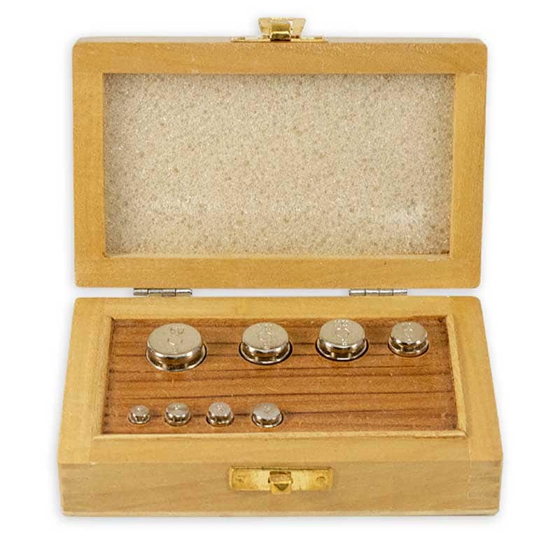 Brass Weight Set of 8 in Wooden Box, 1g to 50g