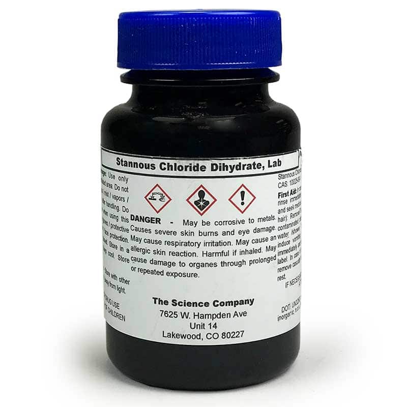 Lab Grade Stannous Chloride, 100g for sale. Buy from The Science Company.